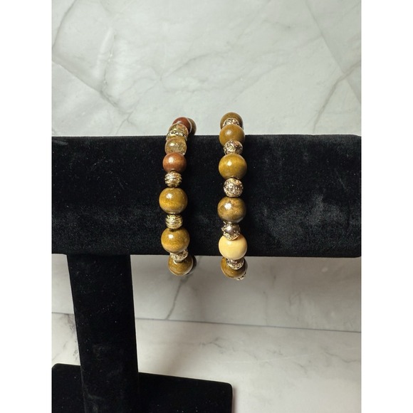 Jewelry - set of 2 earth tones and gold beaded bracelets handmade